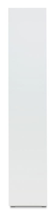 Frontansicht einer weißen Vitrine mit schlichtem Design.