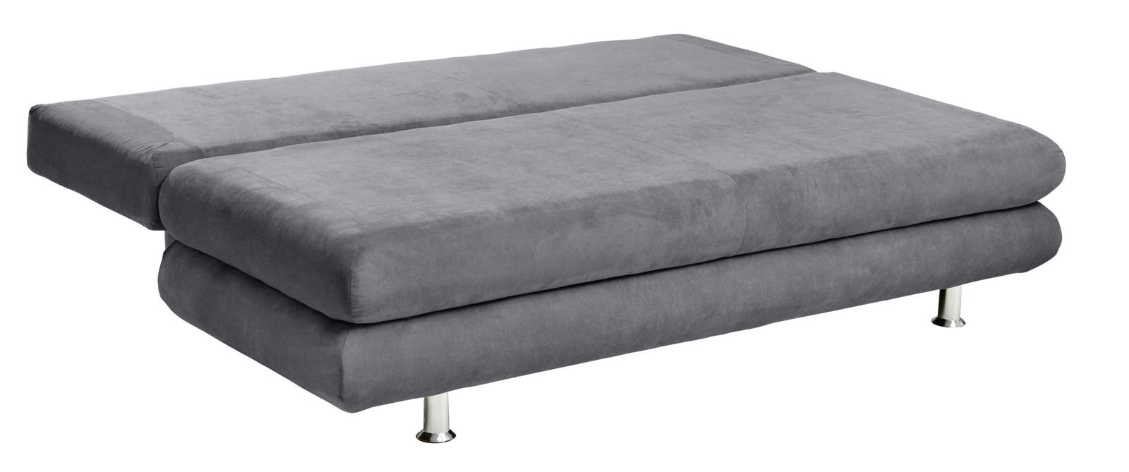 Graues Funktionssofa in Liegeposition, seitliche Perspektive