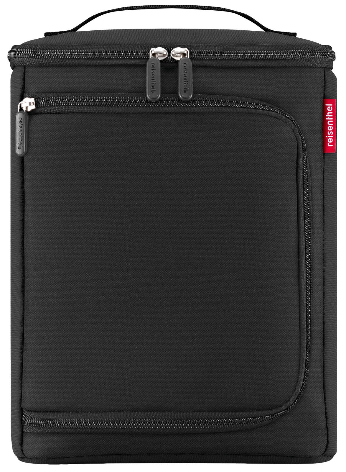 Schwarze Kühltasche mit Reißverschlüssen und Tragegriff, Vorderansicht