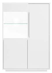 Weißes Highboard mit Glasregal, frontale Ansicht