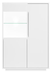 Weißes Highboard mit Glasregal, frontale Ansicht