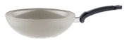 Seitliche Ansicht einer 28cm Wokpfanne mit ergonomischem Griff, ideal für asiatische Gerichte.