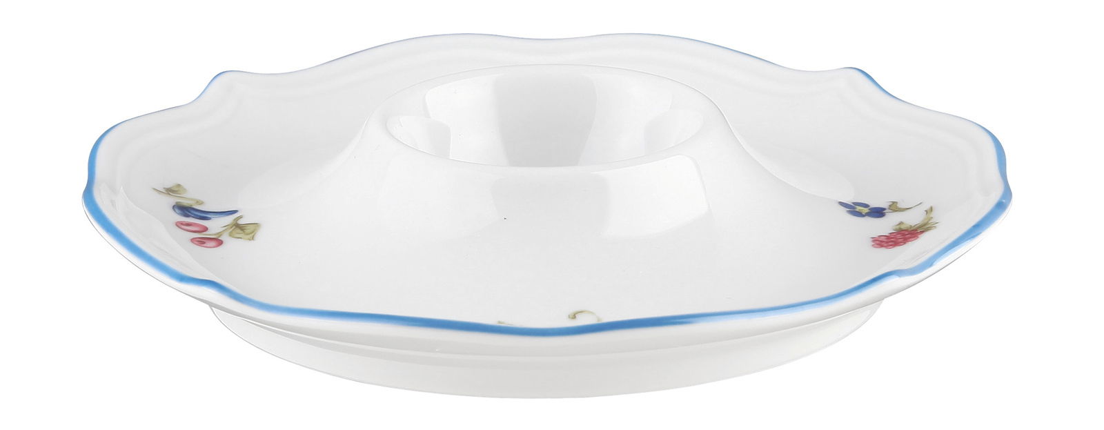 Seltmann Weiden Eierbecher SONATE NOSTALGIE Eierbecher mit Ablage Sonate aus Porzellan, dekoriert mit blauen und roten Blumenmotiven, seitliche Perspektive