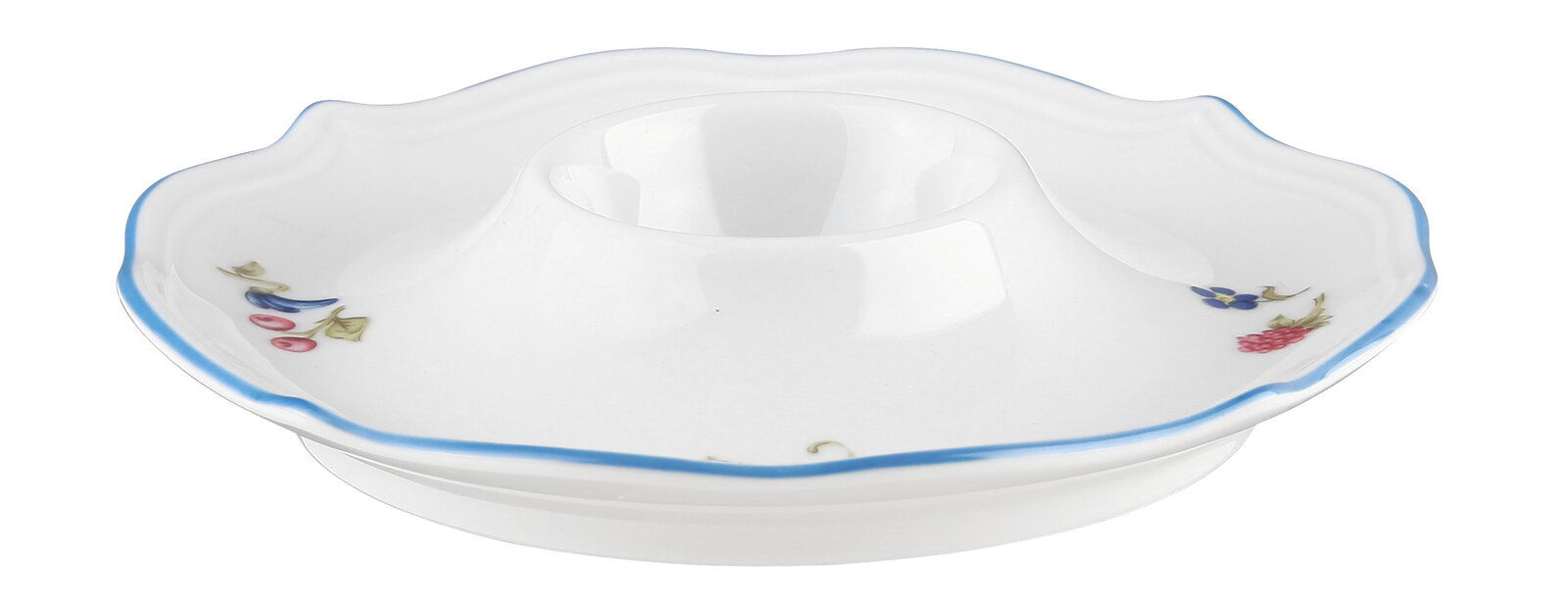 Seltmann Weiden Eierbecher SONATE NOSTALGIE Eierbecher mit Ablage Sonate aus Porzellan, dekoriert mit blauen und roten Blumenmotiven, seitliche Perspektive