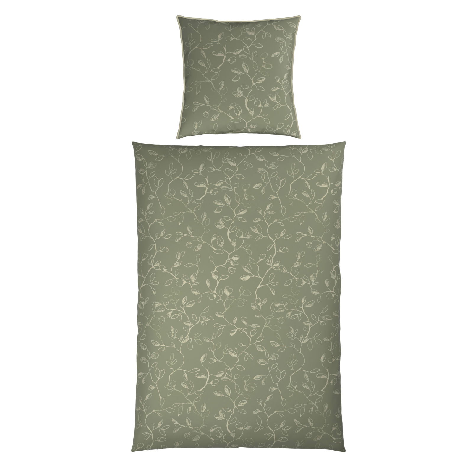 Grüne Bettwäsche mit floralem Muster, Draufsicht