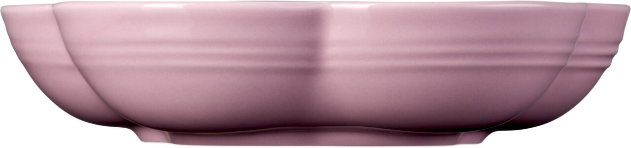 Seitenansicht einer mauve-pinken Schüssel in Blumenform, 21 cm Durchmesser