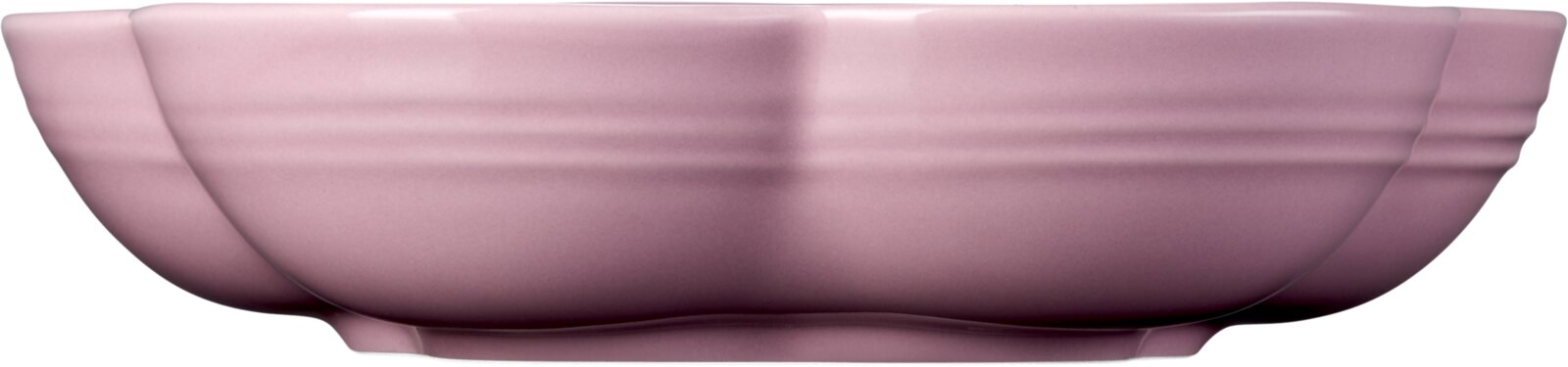 Seitenansicht einer mauve-pinken Schüssel in Blumenform, 21 cm Durchmesser