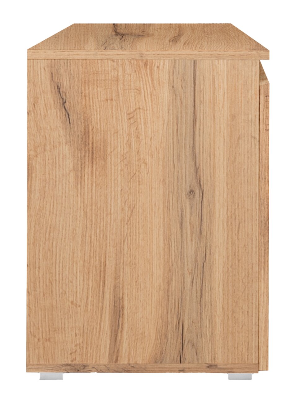 Seitenansicht einer Kommode aus hellem Holz mit natürlicher Maserung