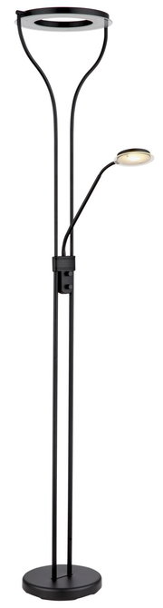 Moderner Deckenfluter Globo Lighting EBRO in schwarzem Design mit zusätzlichem Leselicht, Frontalansicht