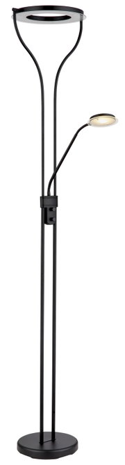 Moderner Deckenfluter Globo Lighting EBRO in schwarzem Design mit zusätzlichem Leselicht, Frontalansicht