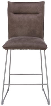 Barstuhl mit braunem Polster und Metallbeinen, Frontalansicht