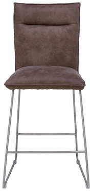 Barstuhl mit braunem Polster und Metallbeinen, Frontalansicht