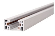 Weiße Stromschiene aus Aluminium, seitliche Perspektive, zeigt das Profil und die Kupferleiter im Inneren.