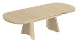 Moderner Couchtisch aus hellem Holz mit abgerundeten Ecken, seitliche Perspektive