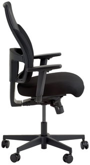 Moderner schwarzer Drehstuhl mit Armlehnen, Seitenansicht