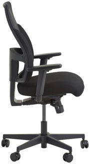 Moderner schwarzer Drehstuhl mit Armlehnen, Seitenansicht