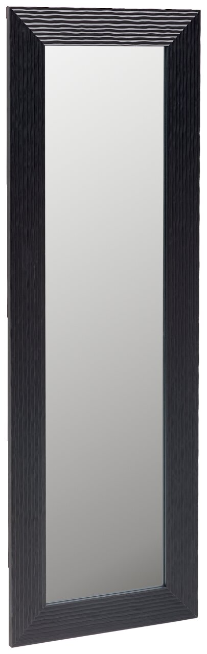 Rechteckiger Spiegel mit schwarzem, strukturiertem Rahmen, frontal abgebildet.