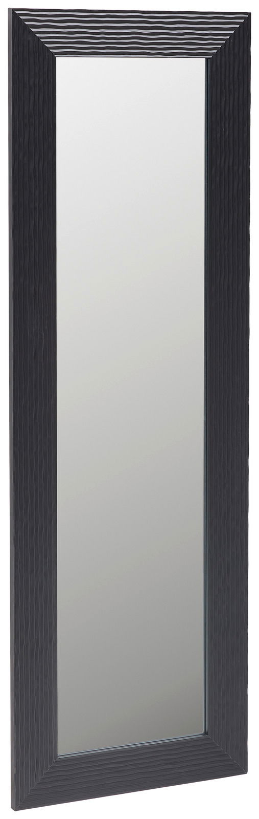 Rechteckiger Spiegel mit schwarzem, strukturiertem Rahmen, frontal abgebildet.