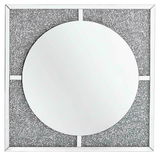 Quadratischer LED-Spiegel mit rundem Spiegel in der Mitte und glitzerndem Rahmen, Frontalansicht