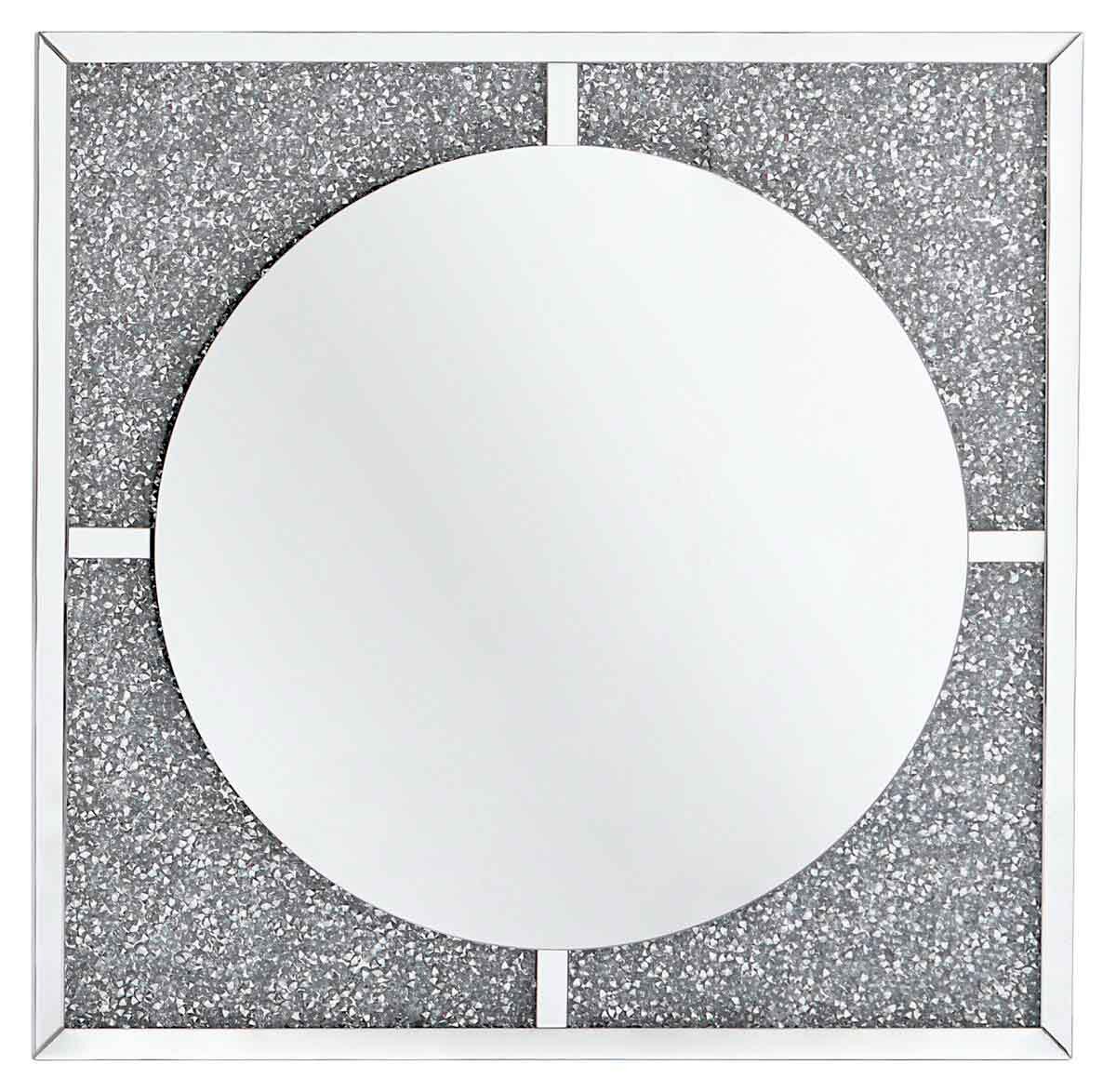 XORA LED-Spiegel ca. 100x100 cm SCARLETT Quadratischer LED-Spiegel mit rundem Spiegel in der Mitte und glitzerndem Rahmen, Frontalansicht