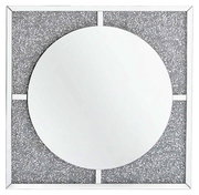 Quadratischer LED-Spiegel mit rundem Spiegel in der Mitte und glitzerndem Rahmen, Frontalansicht