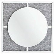 Quadratischer LED-Spiegel mit rundem Spiegel in der Mitte und glitzerndem Rahmen, Frontalansicht