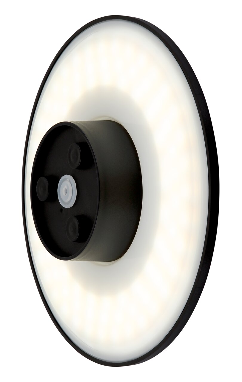 LED-Außenwandleuchte in runder Form, seitliche Perspektive