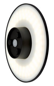 LED-Außenwandleuchte in runder Form, seitliche Perspektive