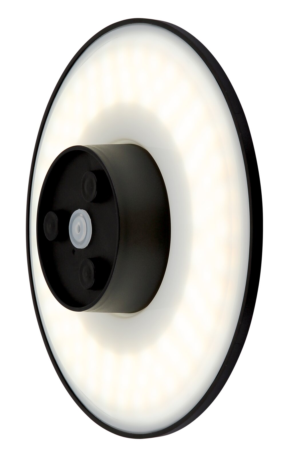 LED-Außenwandleuchte in runder Form, seitliche Perspektive