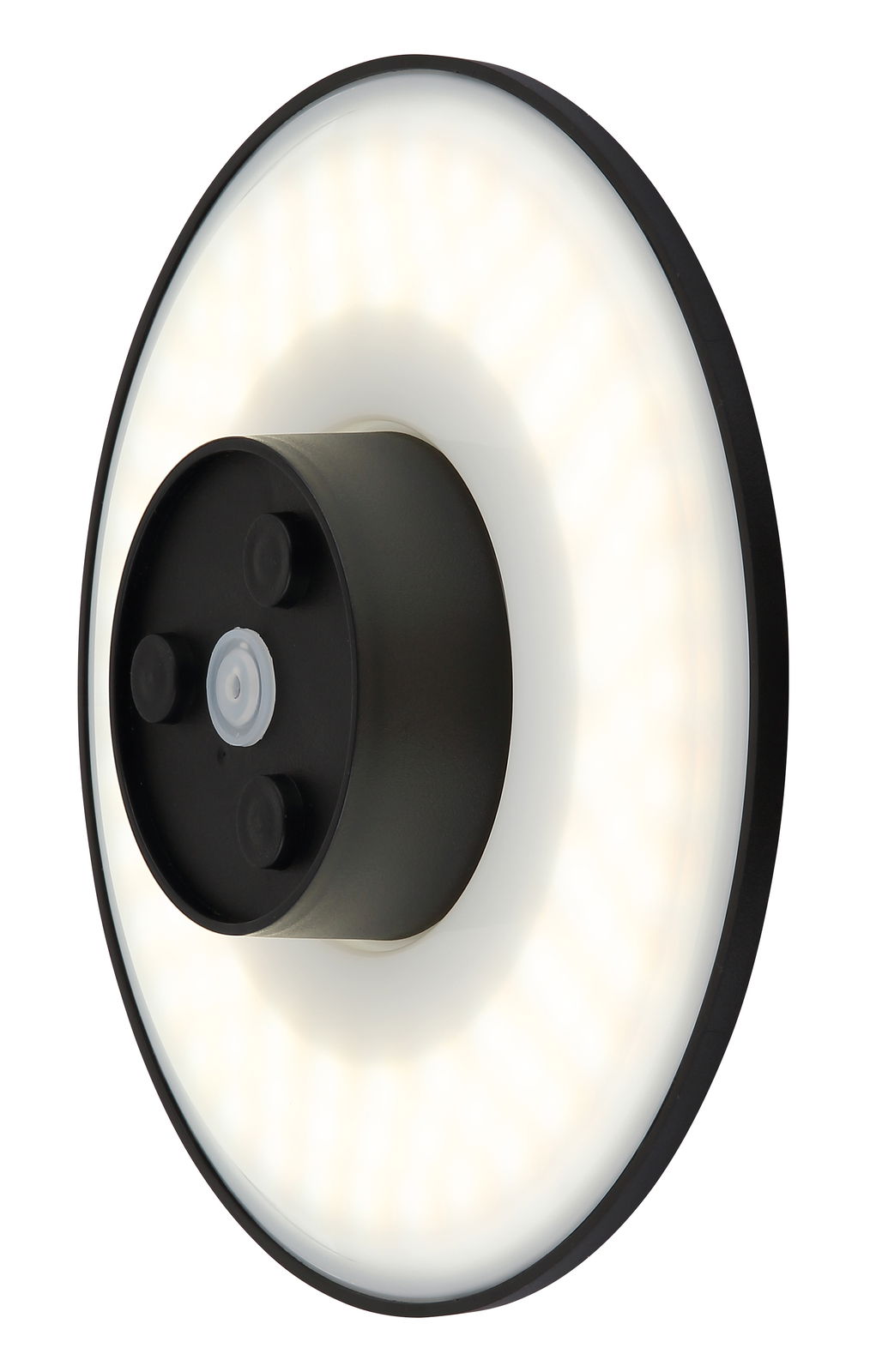 LED-Außenwandleuchte in runder Form, seitliche Perspektive