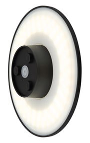 LED-Außenwandleuchte in runder Form, seitliche Perspektive