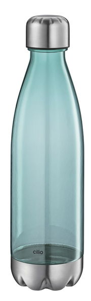 Elegante Trinkflasche aus Glas mit Edelstahlverschluss, seitliche Ansicht