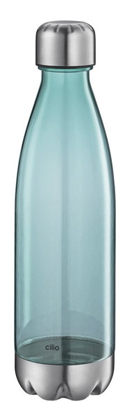 Elegante Trinkflasche aus Glas mit Edelstahlverschluss, seitliche Ansicht