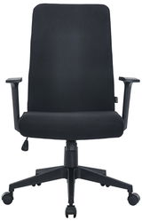 Schwarzer Drehstuhl mit Armlehnen, Vorderansicht