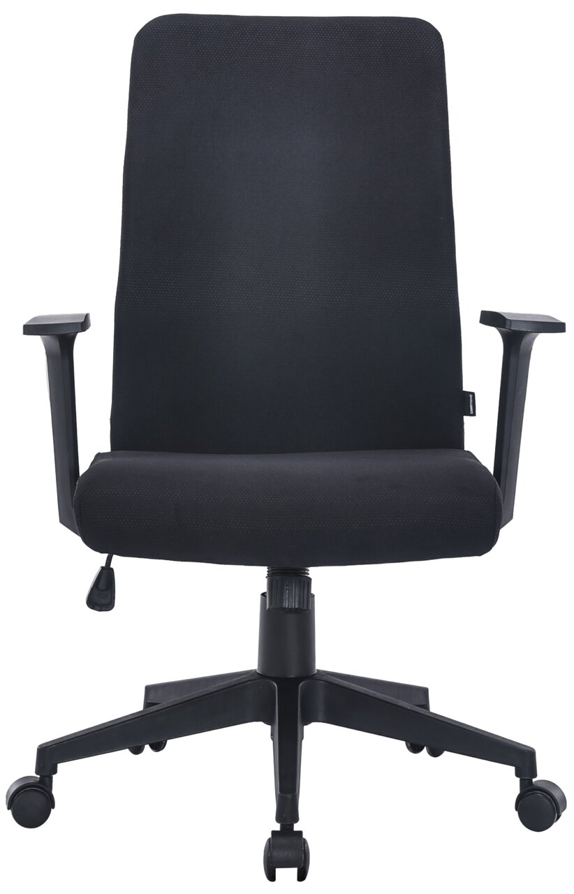 Schwarzer Drehstuhl mit Armlehnen, Vorderansicht