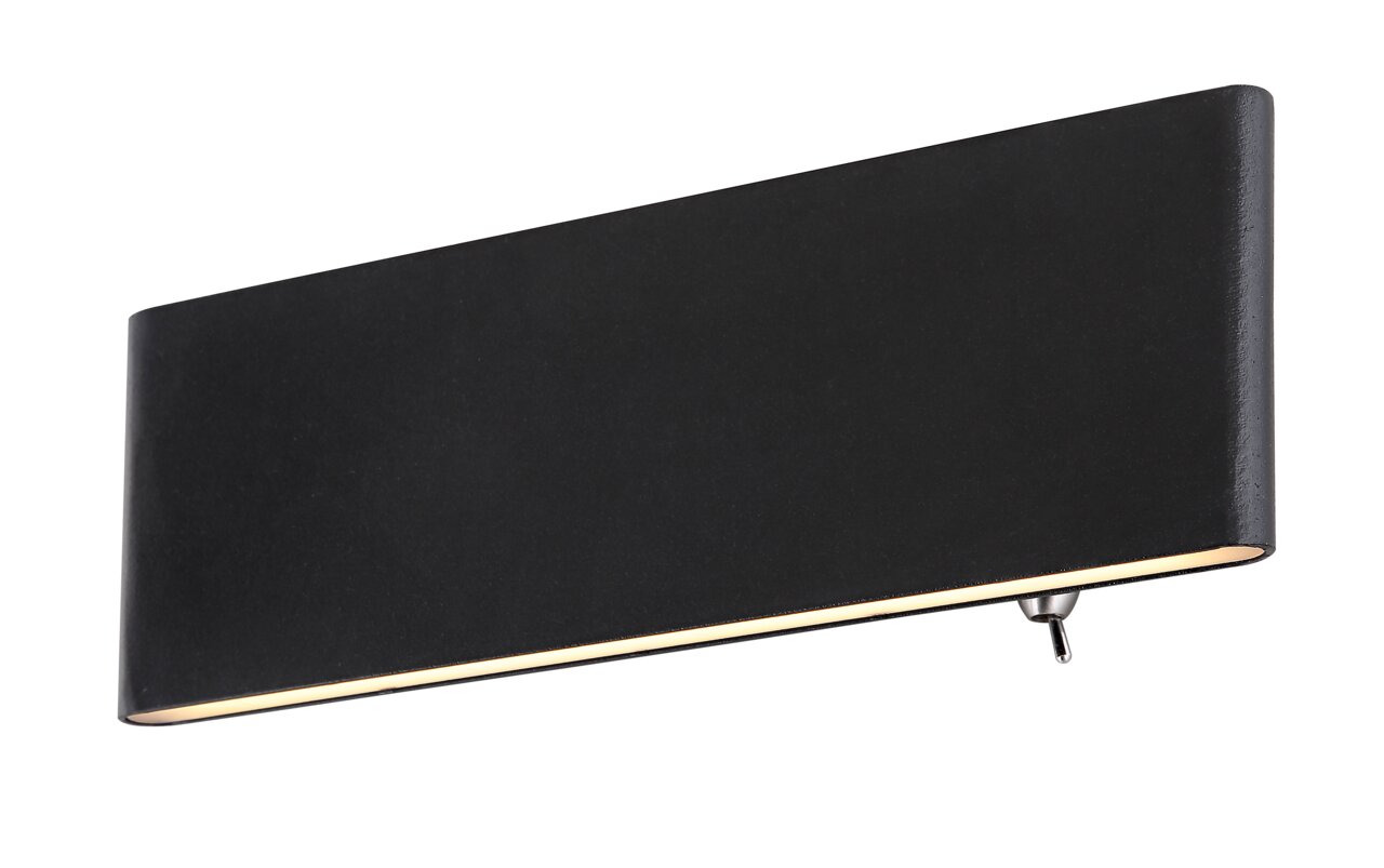 Schwarze Aluminium-Wandleuchte in rechteckiger Form, seitliche Perspektive
