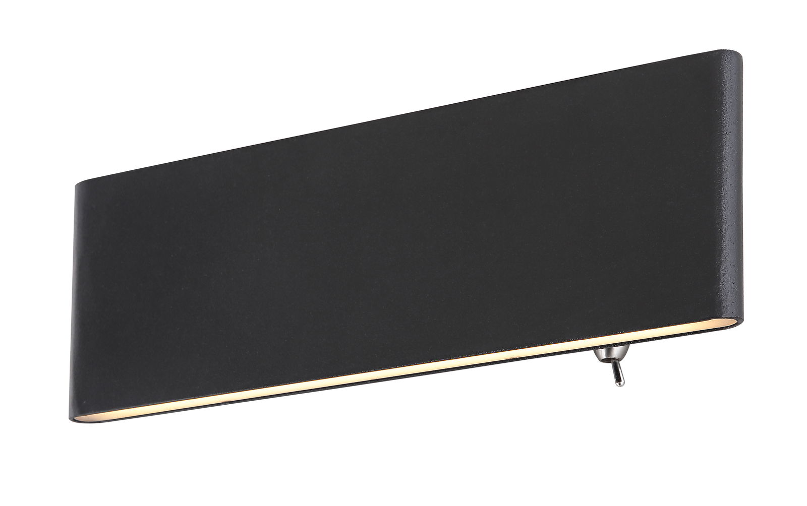 Schwarze Aluminium-Wandleuchte in rechteckiger Form, seitliche Perspektive