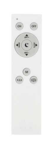 Fernbedienung für LED-Deckenleuchte Spark, Vorderansicht mit Tasten für Ein/Aus, Helligkeit und Farbsteuerung.