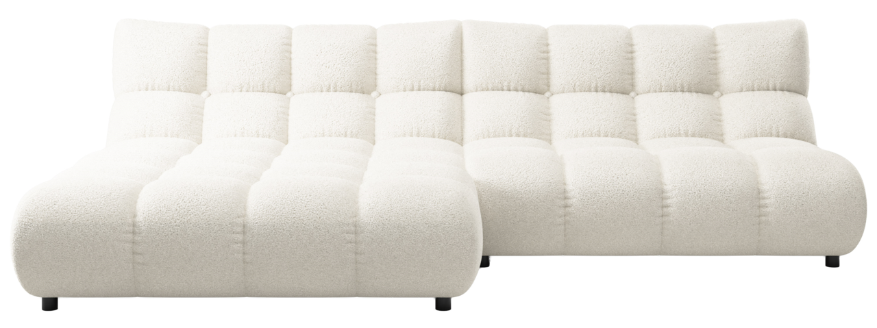 Weiße Longchairkombination mit weichem, gepolstertem Design, frontal betrachtet.