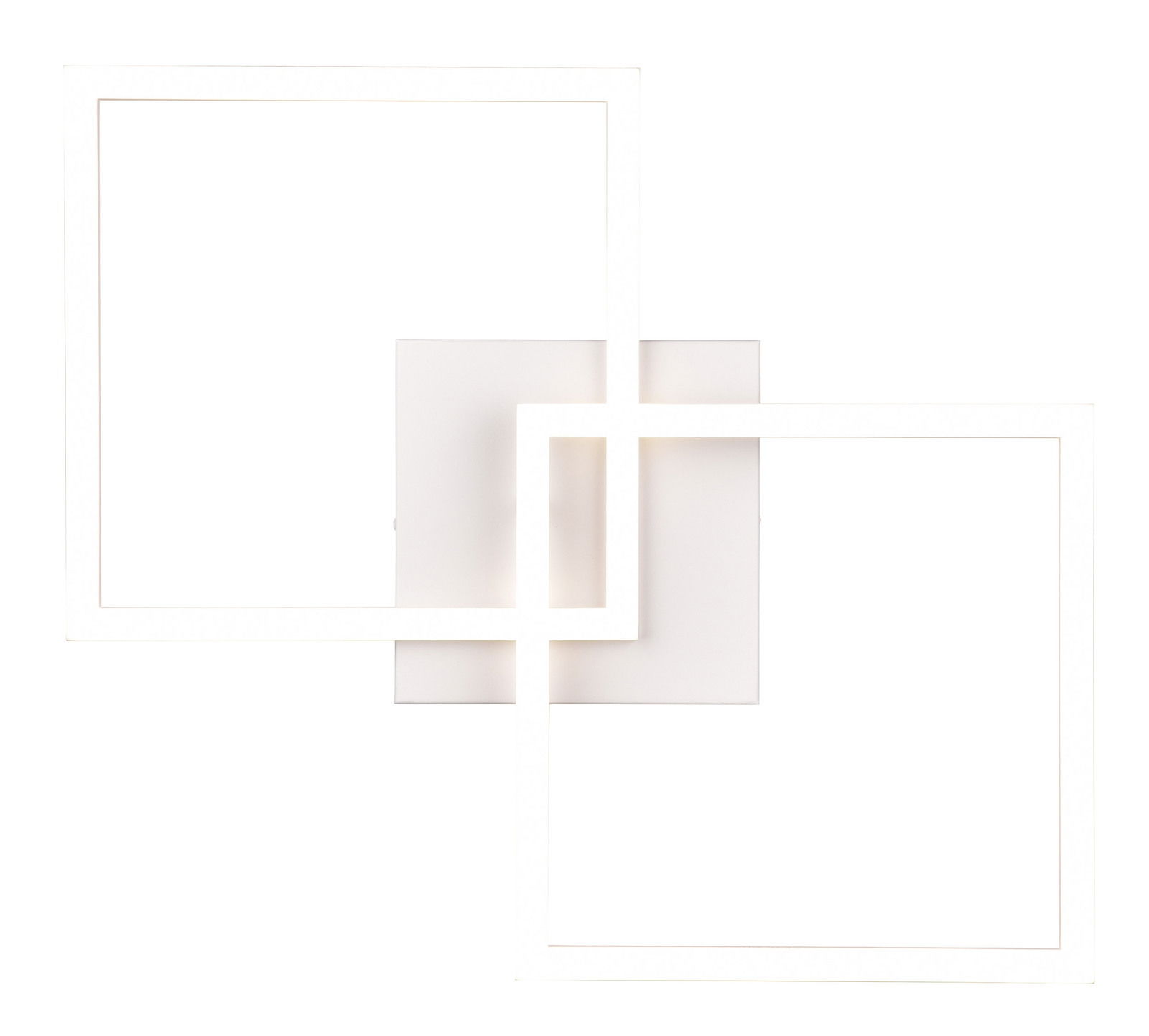 Moderne Deckenleuchte Trail mit überlappenden quadratischen Rahmen, Ansicht von vorne.