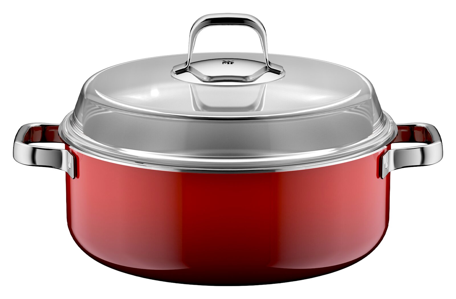 Roter Schmortopf mit Deckel, Vorderansicht