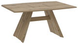 Moderner Esstisch aus Holz in schräger Perspektive