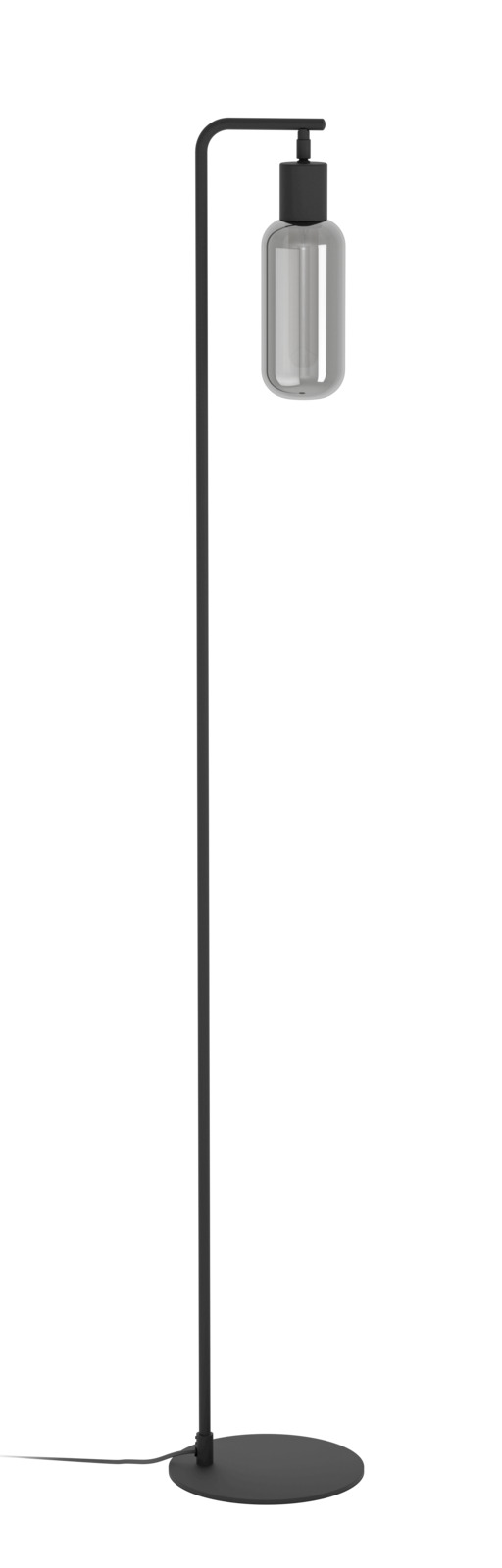 Eglo Leuchten Stehleuchte MAIONE Moderne Stehleuchte MAIONE mit schwarzem Gestell und zylindrischem Glaslampenschirm, seitliche Perspektive