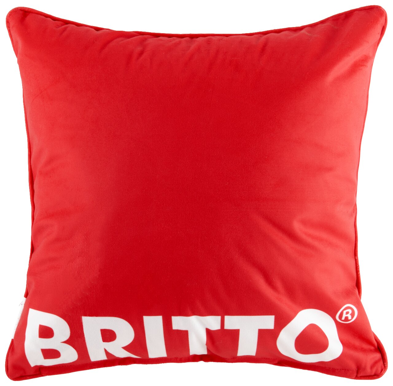 Rote Britto Kissenhülle mit großem weißen Schriftzug 'BRITTO' auf der Vorderseite, frontal abgebildet.