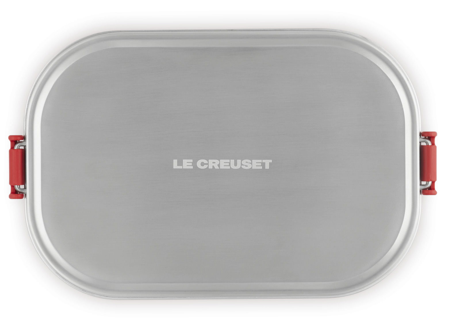 Lunchbox 900ml Kirschrot von oben mit silbernem Deckel und rotem Verschluss