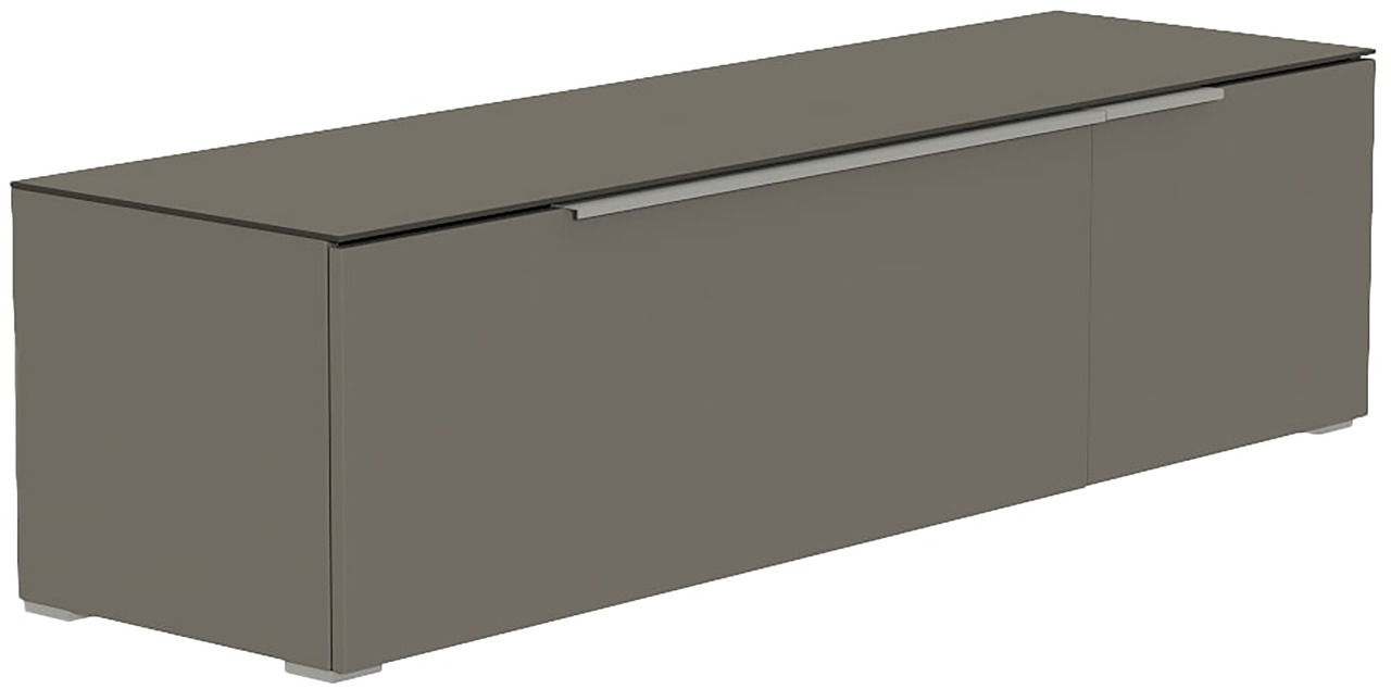 TV-Lowboard in grauer Farbe, seitliche Perspektive