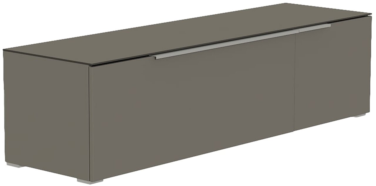 TV-Lowboard in grauer Farbe, seitliche Perspektive