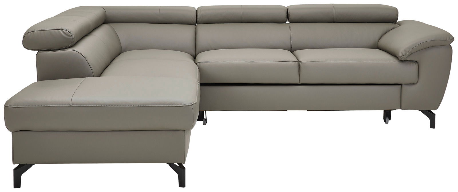 Graue Eckgarnitur aus Leder, Ansicht von vorne links