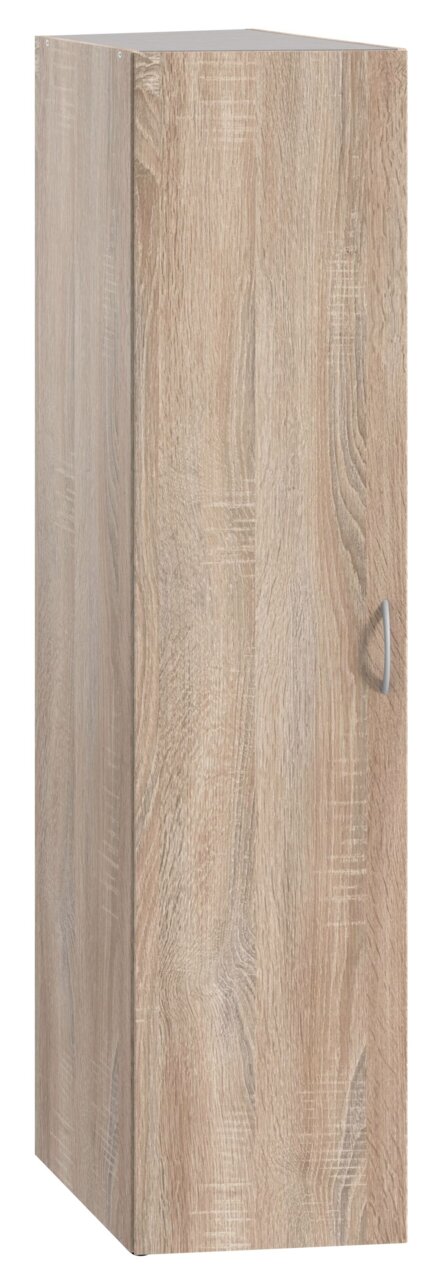 Schrägschrank in Holzoptik, Vorderansicht mit sichtbarem Griff.