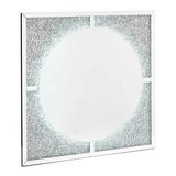 LED-Spiegel mit quadratischem Rahmen und rundem Spiegel, seitliche Perspektive